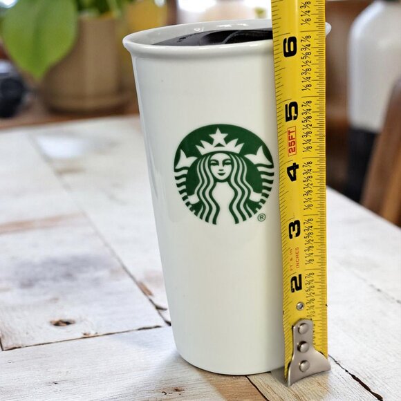 Starbucks Green Siren Logo Travel Ceramic Tumbler Mug 10 Oz White w/ Lid - Picture 5 of 6